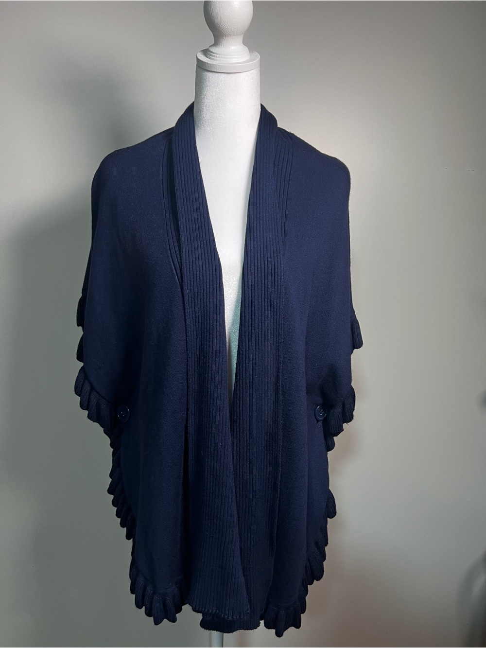 Joseph Navy Open-Front Knit Poncho Cardigan